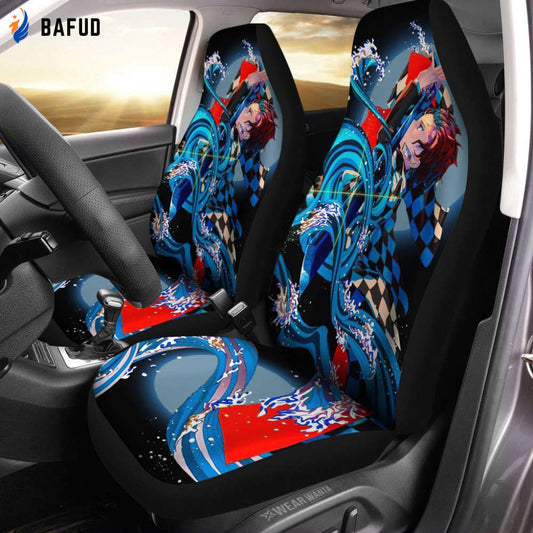 Tanjiro Car Seat Covers For Fan Gifts Water Breathing Demon Slayer Anime Car Accessories - Bafud