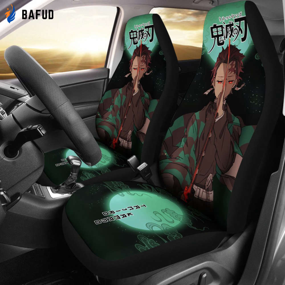 Tanjiro Demon Slayer Under The Moon Car Seat Covers For Fan Gifts Custom Anime Car Accessories - Bafud