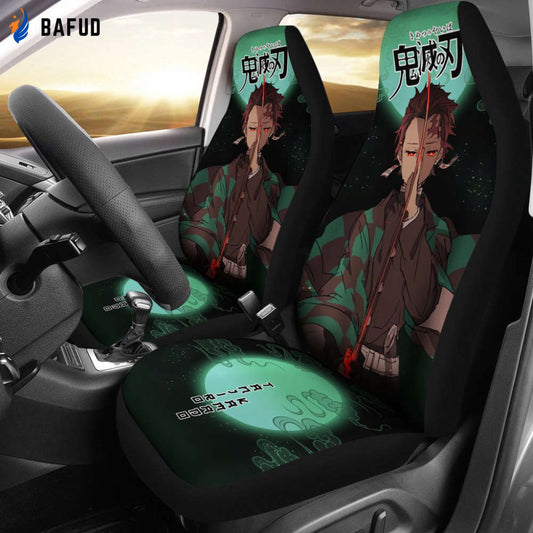 Tanjiro Demon Slayer Under The Moon Car Seat Covers For Fan Gifts Custom Anime Car Accessories - Bafud