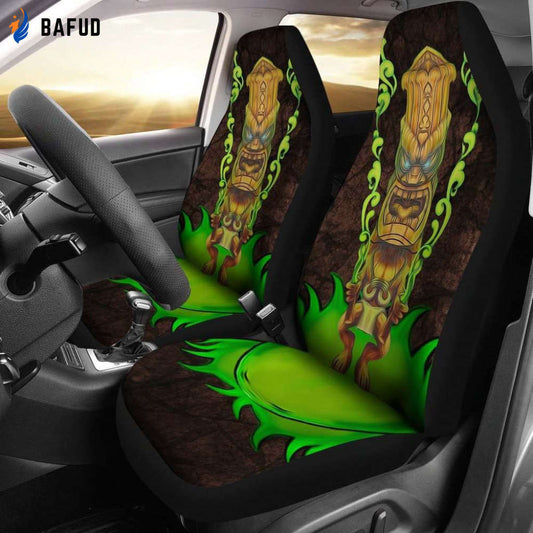 Tiki Green Smoke Car Seat Covers For Fan Gifts - AH - TH3 - Bafud