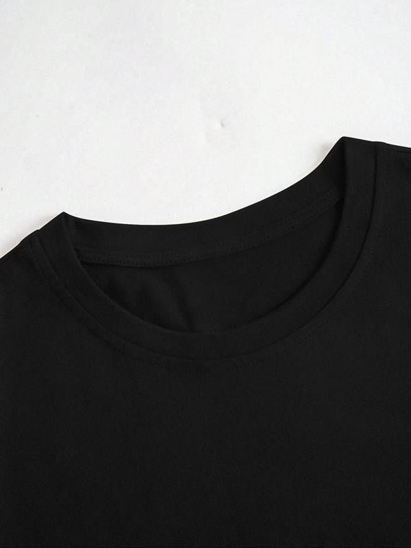 Women's Cartoon Cat & Letter Print Round Neck Tee, Cute Graphic Short Sleeve T-Shirt for Daily Wear, Ladies Summer Clothes