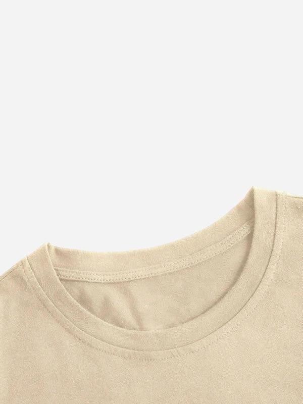 Women's Letter & Frog Print Drop Shoulder Round Neck Tee, Casual Half Sleeve T-shirt for Summer, Fashion Women's Top for Daily Wear