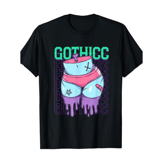 Gothic Emo Shirt Gothicc Pastel Goth Thick Thighs Booty T-Shirt-100% Cotton-220g