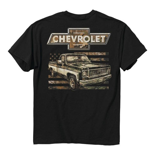 Chevrolet - 73 Camo Flag T-shirt, Versatile Wardrobe Choices, From Casual To Formal Styles, Menswear Top Classic Cotton
