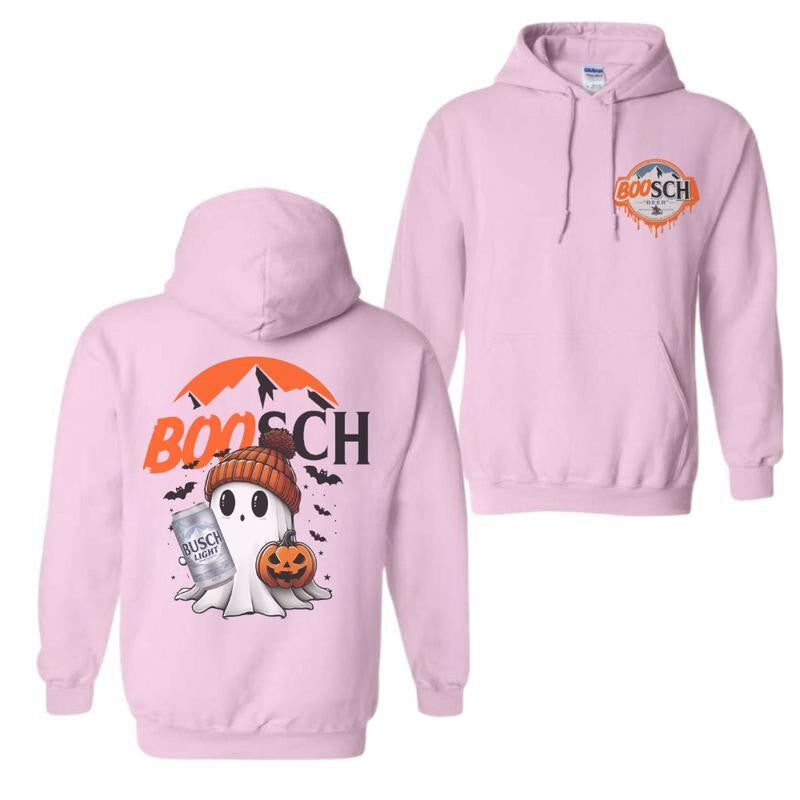 Busch Light, Beer, Boosh Light Cute Boo Ghost Halloween 2 Sided Hoodie, Busch Light Halloween Hoodie,  Halloween Hoodie, For Men, For Women, Halloween Cute Ghost Trendy Hoodie