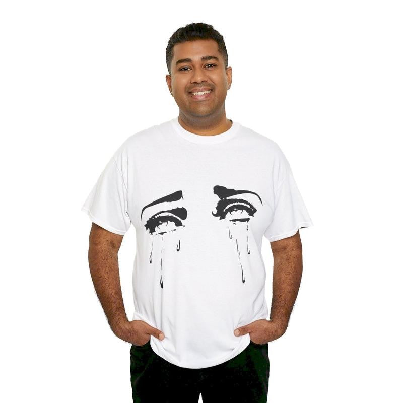 Emo Gothic T-Shirt Crying Tears Tee Y2k Shirt Anime Fan Tshirt Emotional Face Casual Comfortable Cotton Crewneck Fashion Fit Top