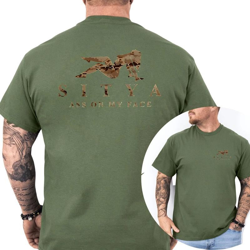 Sitya Camouflage Shirt, Featuring a bold design with the unique message Ass on my face T-Shirt, Soft Fabric Short Sleeve Shirt