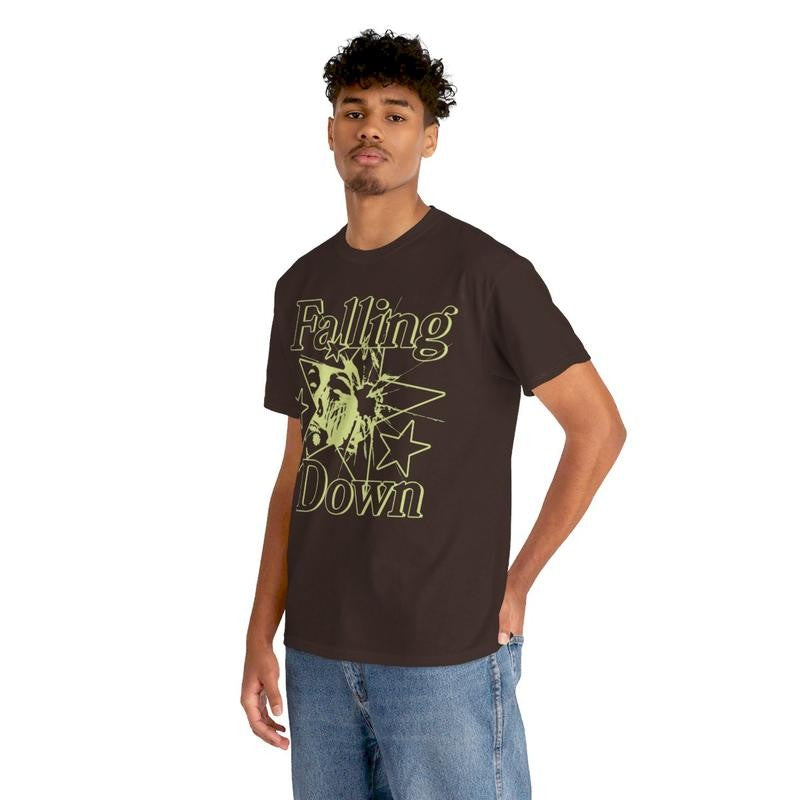 Falling Down Rockstar T-Shirt Y2k 90s Hip-Hop Tee Aesthetic Heavy Cotton Graphic T-Shirt Tshirt Shirt HipHop Rap Tee Casual Classic Menswear Retro Top Vintage Comfy Day