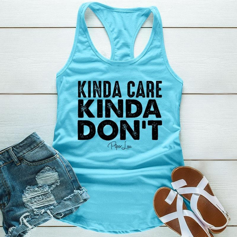 Kinda Care Kinda Don't Apparel, Proudly Printed In The USA, Tee / Tank / V Neck Gray / White / Blue / Hot Pink / Orange, #sassy #cute #blackprint