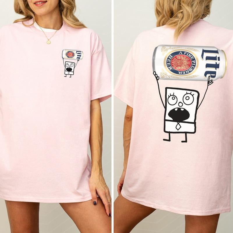 DoodleBob Miller Lite Unisex T-Shirt, Doodlebob Beer Graphic 2 Sided Shirt, Vintage Drink T-Shirt, Drinking Tshirt for Men, Comfort Cotton Fabric Tshirt, Printed Graphic Women's Top, Casual Womenswear, Drink Shirt