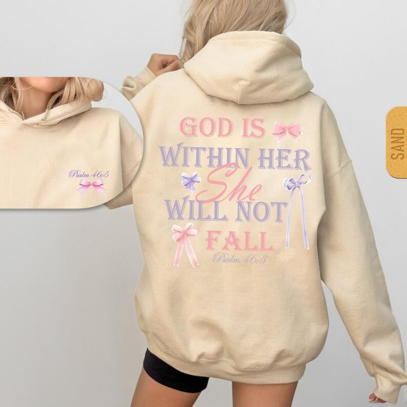 God is within Her Hoodie She Will Not - Fall Printe 2 Side Hoodie, Unisex Vintage Coquette Crewneck Hoodie