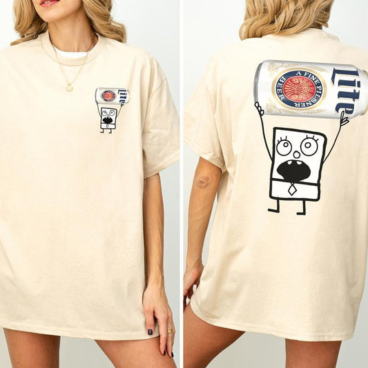 DoodleBob Miller Lite Unisex T-Shirt, Doodlebob Beer Graphic 2 Sided Shirt, Vintage Drink T-Shirt, Drinking Tshirt for Men, Comfort Cotton Fabric Tshirt, Printed Graphic Women's Top, Casual Womenswear, Drink Shirt