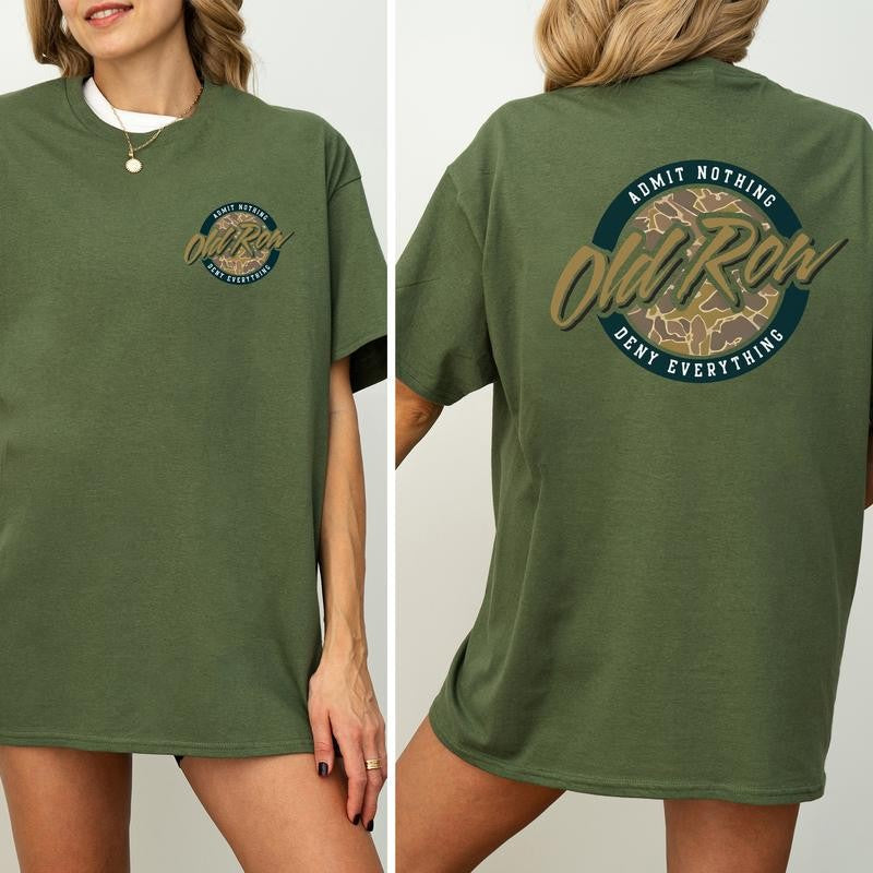 Vintage 80s Old Row Camo Shirt 2-Sided, Old Row Circle Logo Printed Tee, Retro OldRow T-shirt, Hunting Tee, Summer Drink Tee, Drinking Tshirt, Soft Cotton Fabric Women's Top, Casual Womenswear