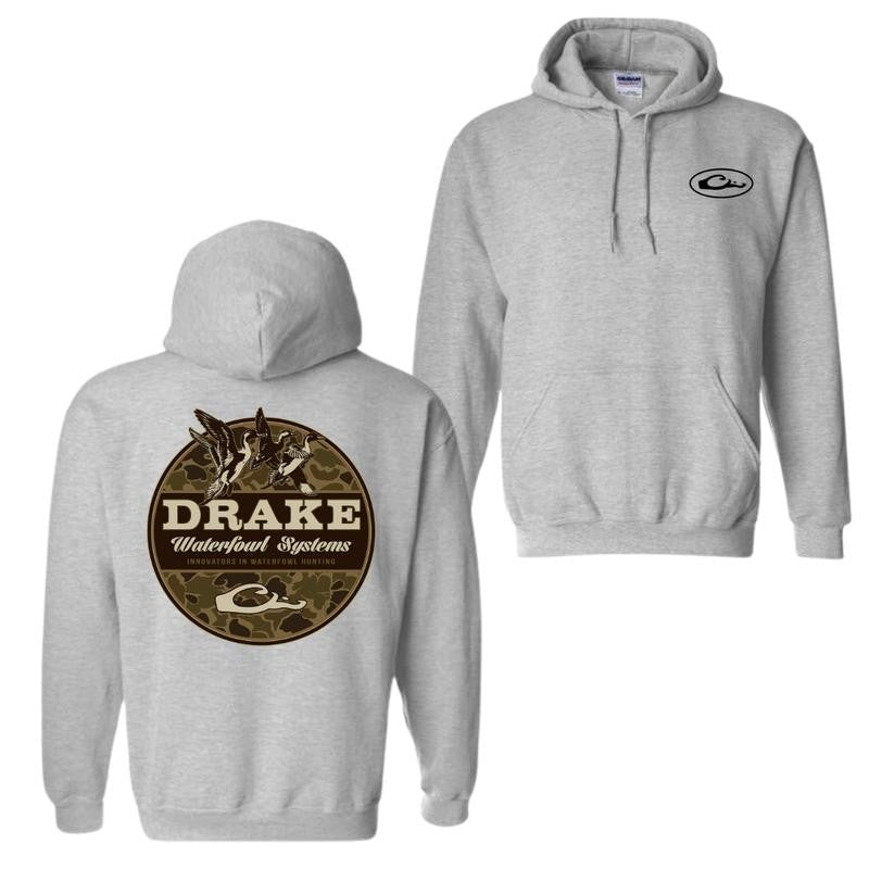 Drake Waterfowl 2 Sides Camo Hunting Hoodie and T-shirt, Classic Cotton Menswear Top