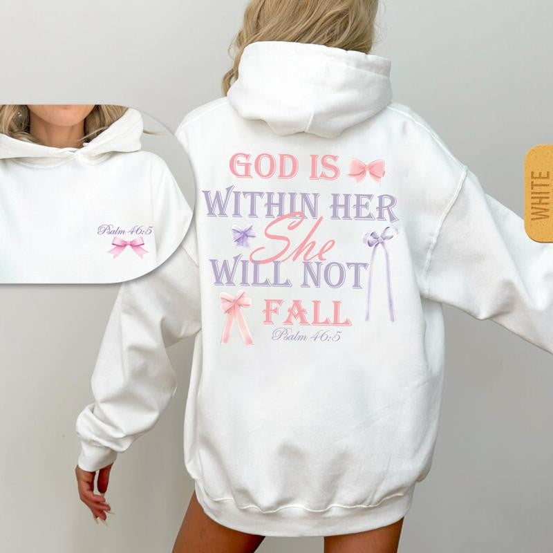 God is within Her Hoodie She Will Not - Fall Printe 2 Side Hoodie, Unisex Vintage Coquette Crewneck Hoodie