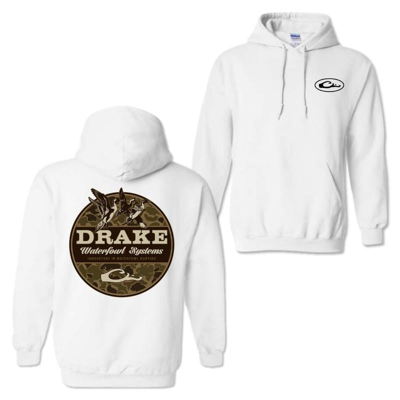 Drake Waterfowl 2 Sides Camo Hunting Hoodie and T-shirt, Classic Cotton Menswear Top