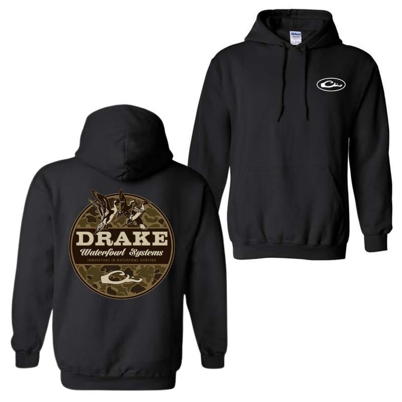 Drake Waterfowl 2 Sides Camo Hunting Hoodie and T-shirt, Classic Cotton Menswear Top