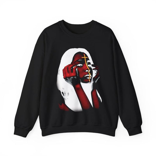 Vintage Flaming Cross Girl Heavy Blend Crewneck Sweatshirt Retro Vintage Comfy Sweater Streetwear Crewneck Long sleeve Christian Fashion Classic Menswear Cotton Polyester