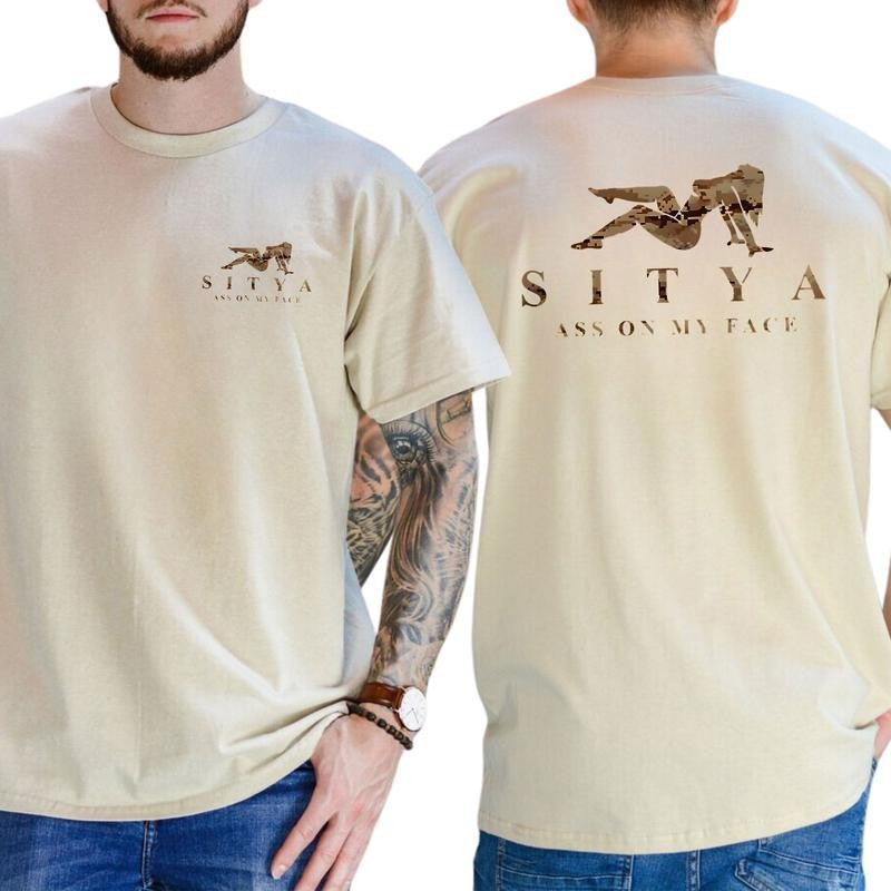 Sitya Camouflage Shirt, Featuring a bold design with the unique message Ass on my face T-Shirt, Soft Fabric Short Sleeve Shirt