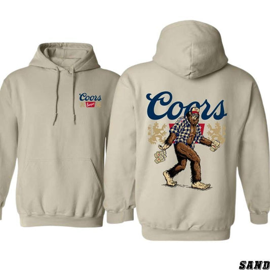 Coors Banquet Hoodie with Playful Bigfoot Design and Beers Full Color, Bigfoot Coors Banquet Sweatshirt T-Shirt, Perfect for Adventurers for Men Women