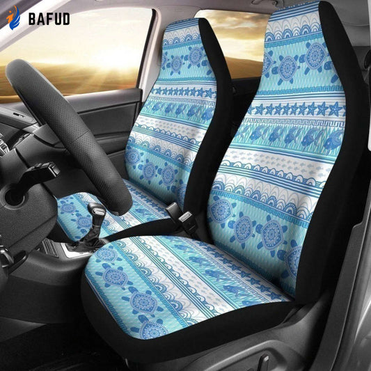Turle & Fish Floral Pattern Turtle Car Seat Covers For Fan Gifts - Bafud