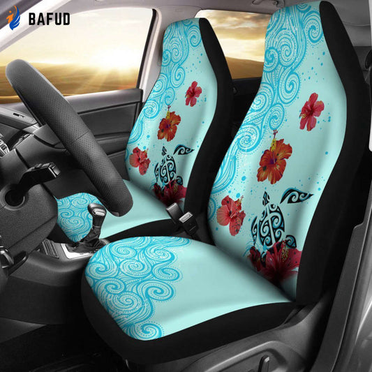 Turtle And Hibiscus Car Seat Covers For Fan Gifts 02 - AH - Bafud
