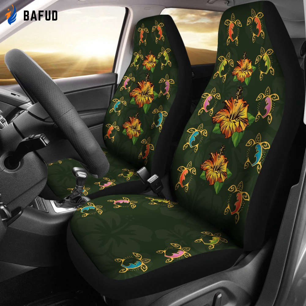Turtle and Hibiscus Car Seat Covers For Fan Gifts - AH - Bafud