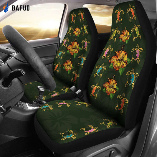 Turtle and Hibiscus Car Seat Covers For Fan Gifts - AH - Bafud