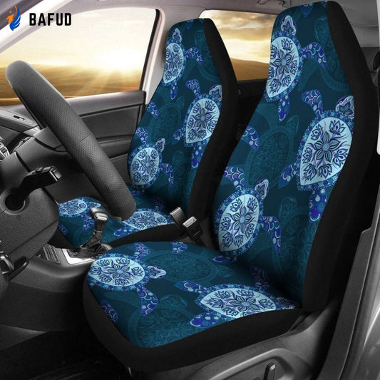 Turtle Floral Blue Design Turtle Car Seat Covers For Fan Gifts - Bafud
