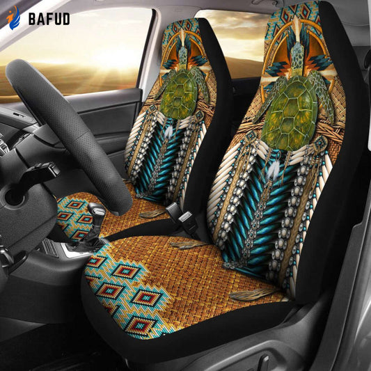 Turtle - Seat Cover Hippie Style,Gift For Skull Lover, Luxury Seat Covers For Fan Gifts, Custom Front Car Seat Covers For Fan Gifts, Pair of Covers - Bafud