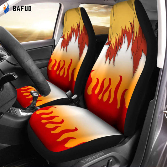 Uniform Mix Hair Rengoku Car Seat Covers For Fan Gifts Custom Demon Slayer Anime Car Accessories Anime Gifts - Bafud