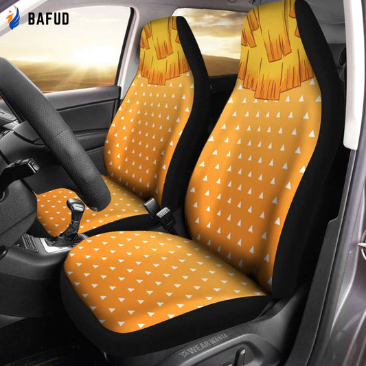 Uniform Mix Hair Zenitsu Car Seat Covers For Fan Gifts Custom Demon Slayer Anime Car Accessories Anime Gifts - Bafud