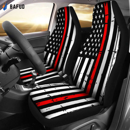 USA Flag Red Stripes Car Seat Covers For Fan Gifts Set Of 2 - Bafud