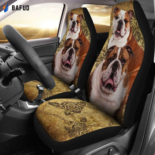 Vintage Cute Bulldog Car Seat Covers For Fan Gifts - Bafud