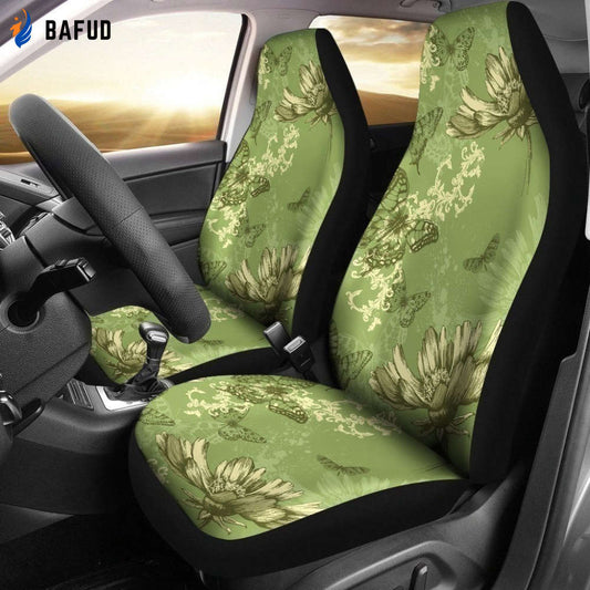 Vintage Design Sunfower & Butterfly Car Seat Covers For Fan Gifts - Bafud