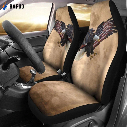 Vintage Eagle Car Seat Covers For Fan Gifts Custom US Flag Patriotic Car Decoration - Bafud