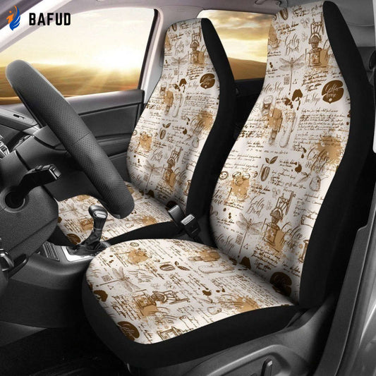 Vintage Paris Coffee Letter Dragonfly Car Seat Covers For Fan Gifts - Bafud