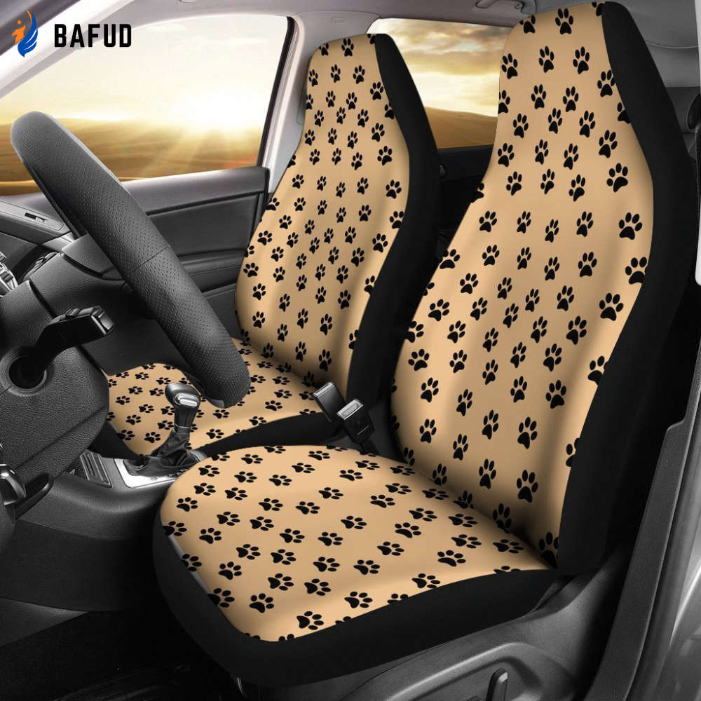 Vintage Paw Print Car Seat Covers For Fan Gifts For Dog Cat Lover - Bafud
