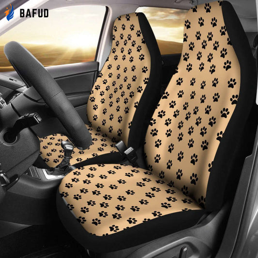 Vintage Paw Print Car Seat Covers For Fan Gifts For Dog Cat Lover - Bafud