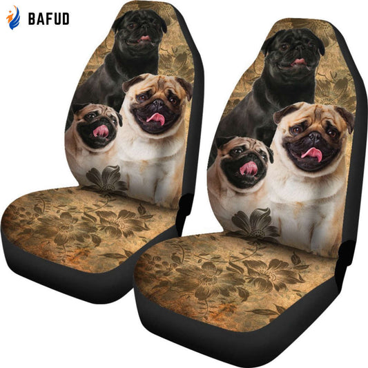 Vintage Pug Universal Fit Car Seat Covers For Fan Gifts Set 2 Automotive Seat Protector - Bafud