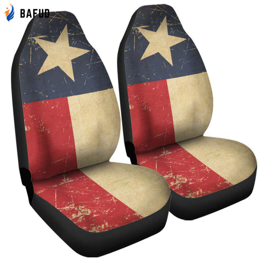 Vintage Texas Flag Print Universal Fit Car Seat Covers For Fan Gifts Set 2 Automotive Seat Protector - Bafud
