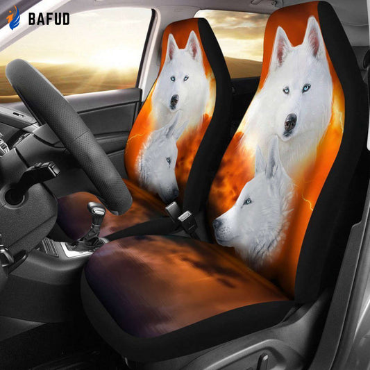 White Husky Car Seat Covers For Fan Gifts - Bafud