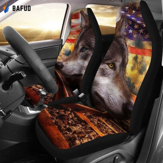 Wolf Car Seat Covers For Fan Gifts Custom America Flag Car Decoration - Bafud