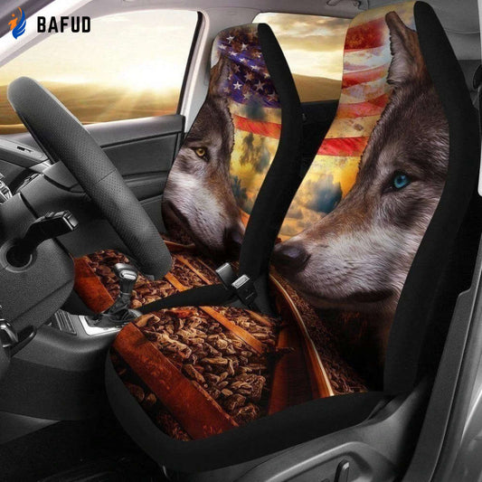 Wolf Car Seat Covers For Fan Gifts Custom US Flag Car Decoration Accessories - Bafud