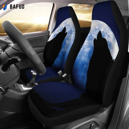 Wolf Howling Car Seat Covers For Fan Gifts - Bafud