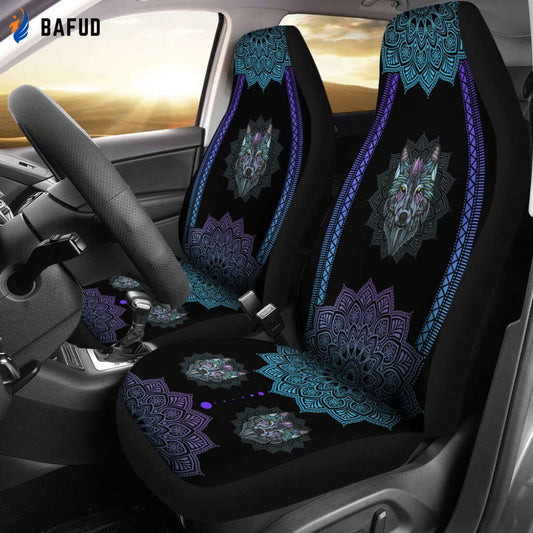 Wolf Seat Covers For Fan Gifts-wolf Lovers Mandala Style, Faith Seat Cover, Luxury Seat Covers For Fan Gifts, Custom Front Car Seat Covers For Fan Gifts, Pair of Covers - Bafud