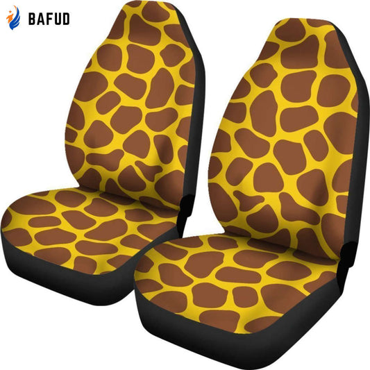 Yellow Brown Giraffe Pattern Print Universal Fit Car Seat Covers For Fan Gifts Set 2 Automotive Seat Protector - Bafud