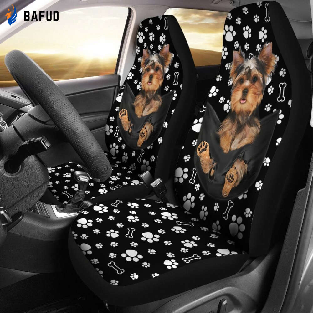 Yorkshire In Pocket Car Seat Covers For Fan Gifts Pawprints Car Seat Cover for Pet Lovers - Bafud
