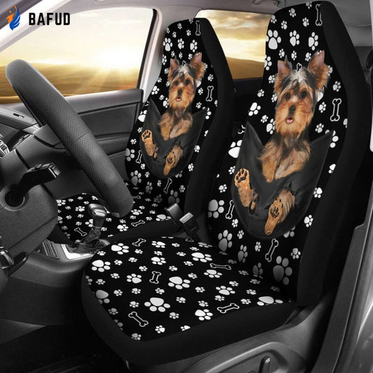 Yorkshire In Pocket Car Seat Covers For Fan Gifts Pawprints Car Seat Cover for Pet Lovers - Bafud