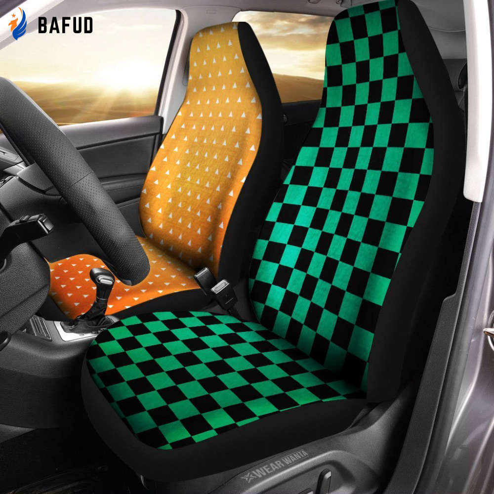 Zenitsu And Tanjiro Car Seat Covers For Fan Gifts Custom Uniform Demon Slayer Anime Car Accessories Anime Gifts - Bafud